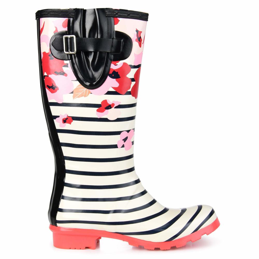 Brinley Co. Womens Mizzle Rubber Patterned Rain Boots Stripe, 7.5 Regular US